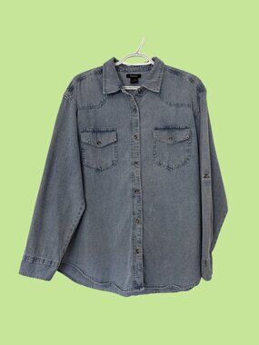 Tattoo/Eclipse Brand Denim Button Down Long Sleeve Shirt, 100% Cotton, Size L